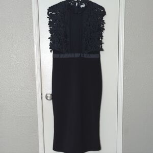 MISSLOOK Black Lace-Trim Midi Dress